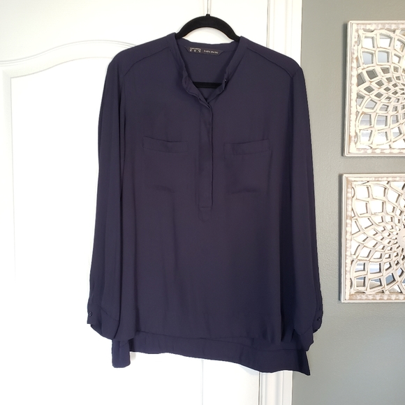 Zara Tops - Zara Basic Long Sleeve Pocket Blouse